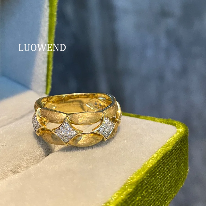 

Кольцо LUOWEND из 100% 18-каратного желтого золота, винтажное, в дворцовом стиле, с натуральным бриллиантом, обручальное, для женщин, элитные ювелирные изделия для торжественных мероприятий