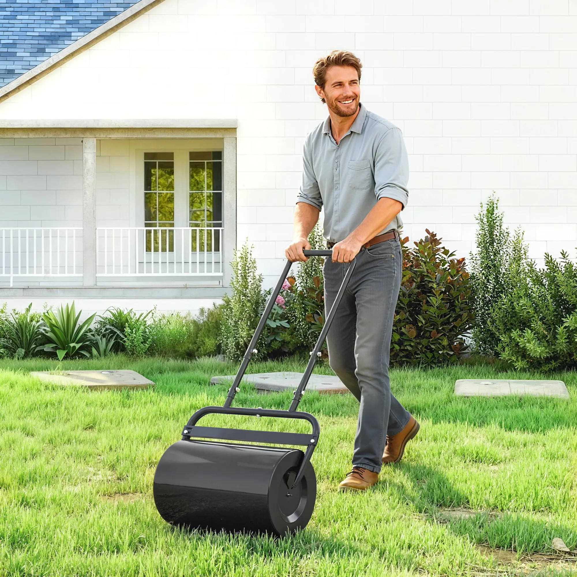 Push/Tow Lawn Roller for 10 Gallons Sand or Water, Black