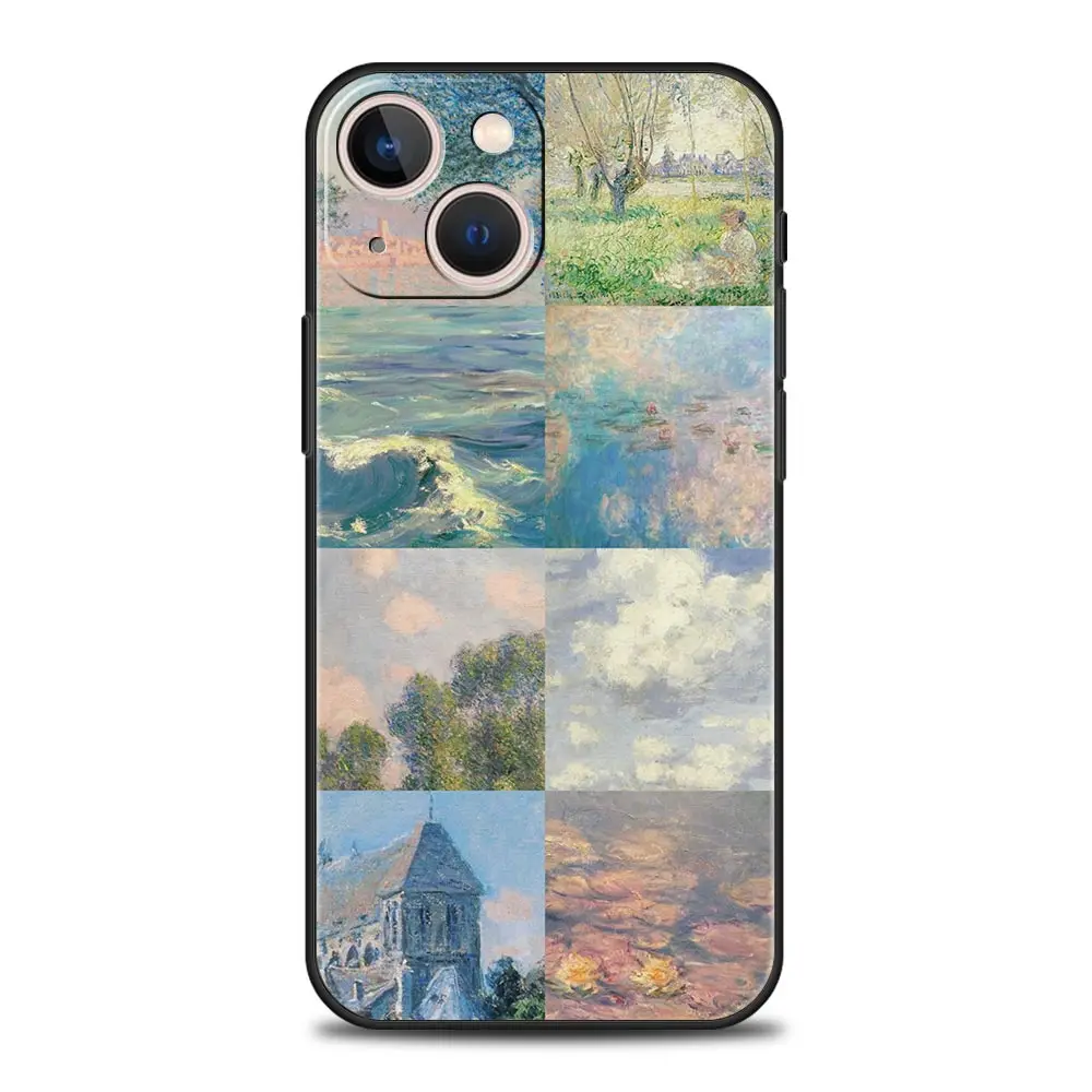 Luxury Phone Case For Apple iPhone 11 15 14 Pro MAX 12 13 7 8 Plus X XR XS MAX SE Silicone Black Cover Funda Claude Monet Art