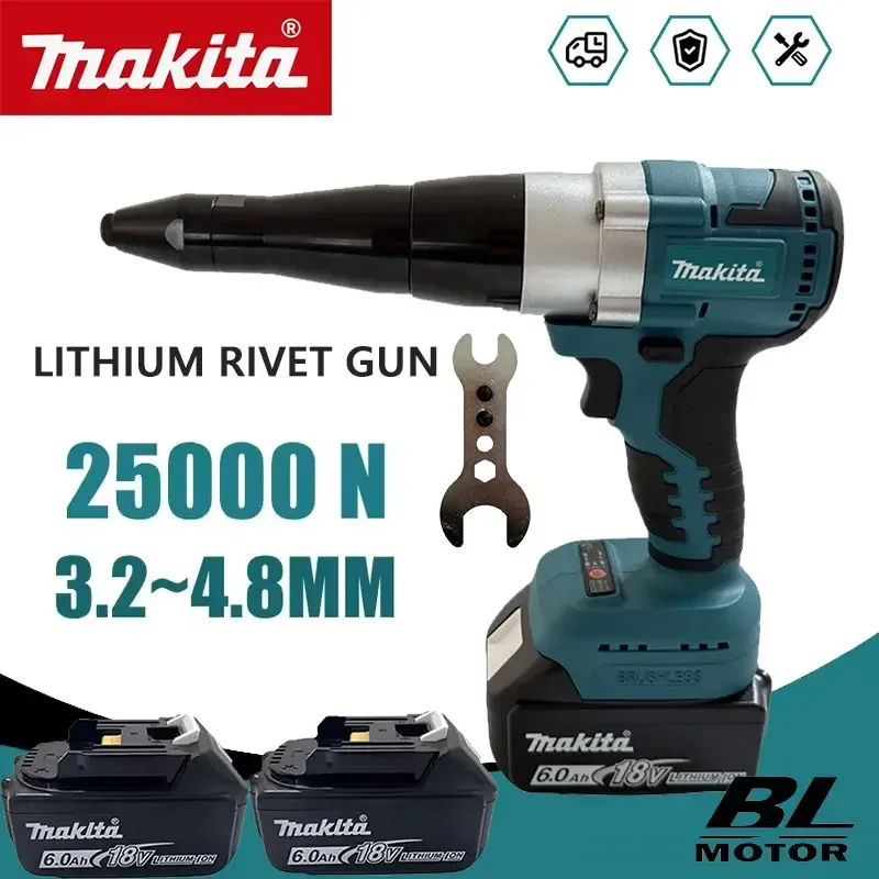 

Бесщеточный электрический заклепочник Makita 25000N, аккумуляторный, 3.2-4.8 мм, для заклепок-гайок, с функцией дрели, автоматический электроинструмент для аккумуляторов 18В