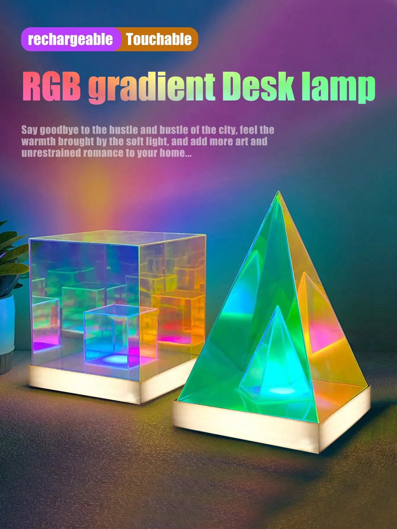 RGB 16-Color Cube, Pyramid, Shaped LED Desk Lamp, Creative Decorative Lighting For Bedroom, Gaming Desk, Atmosphere Lamp, Night