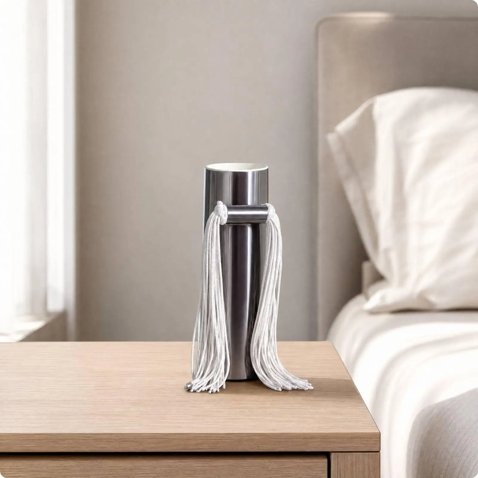Refined Cylinder Metal Vase with Hanging Leather Tassels for Floral Arrangements Contemporary Interior Style