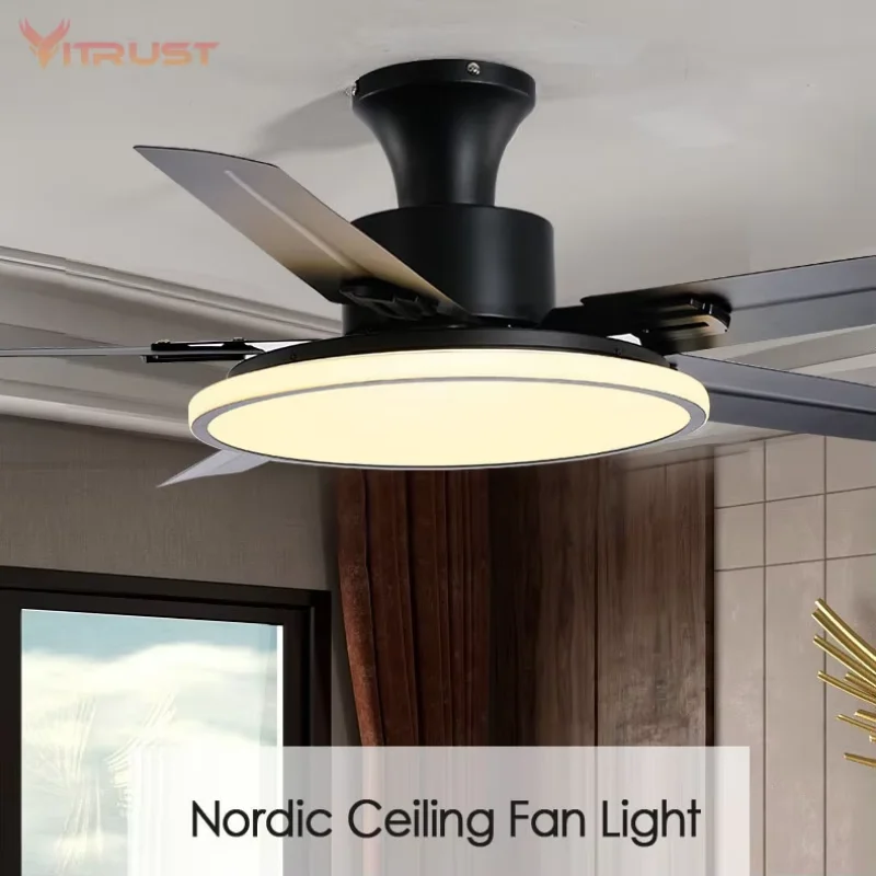 Nordic Ceiling Fan with Light Kits 36 46 56 Inch Industrial Hang Fan with Remote Control  DC Motor Reversible Ceiling Fan