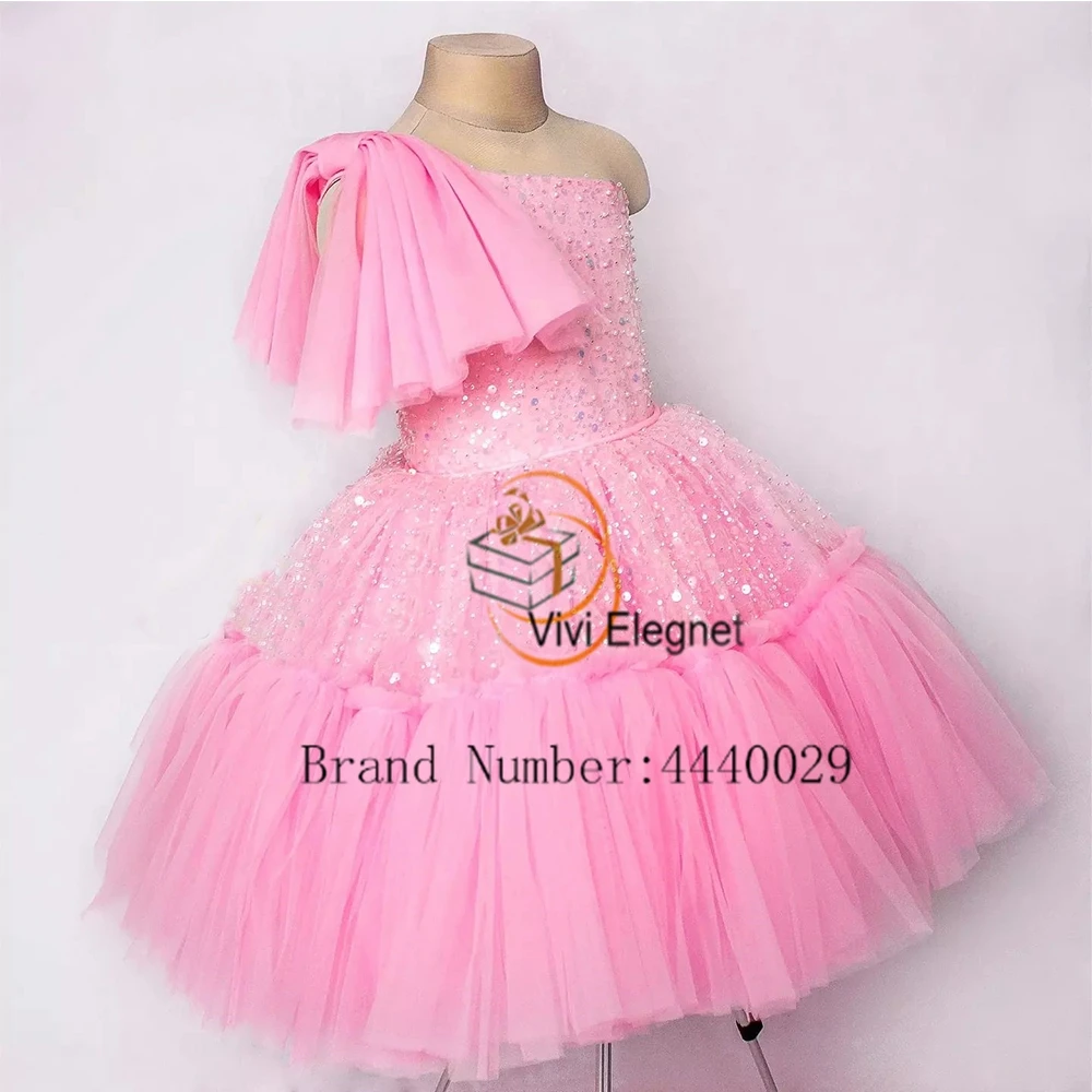 

Cute Pink Flower Girl Dresses Sequined 2025 Sleeveless Wedding Party Gowns for Birthday New Real Picture Summer فساتين اطفال ل