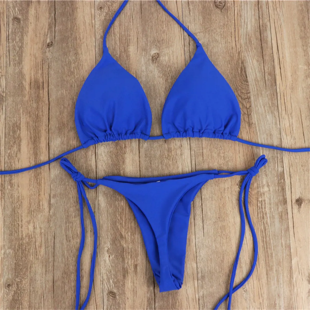 Neuer sexy gepolsterter Neckholder-Bikini Damen-Badeanzug zweiteiliger Bikini-Set mit Tanga-Badehose Badeanzug für Damen V2478B – Detail 38