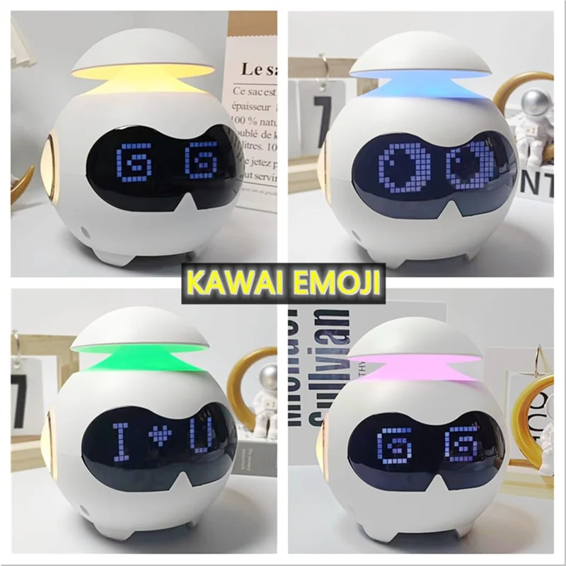 ABSQ-Alarm Clock With Emoji, Kids Wake Up Function, Adjustable Night Light And Mini Bluetooth Speaker For Friends Gift