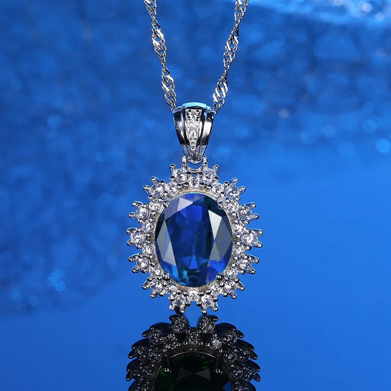 

PT950 Platinum Artificially Cultivated Gemstone Sunflower Ruby Green Nano Sapphire Pendant Luxurious European and American