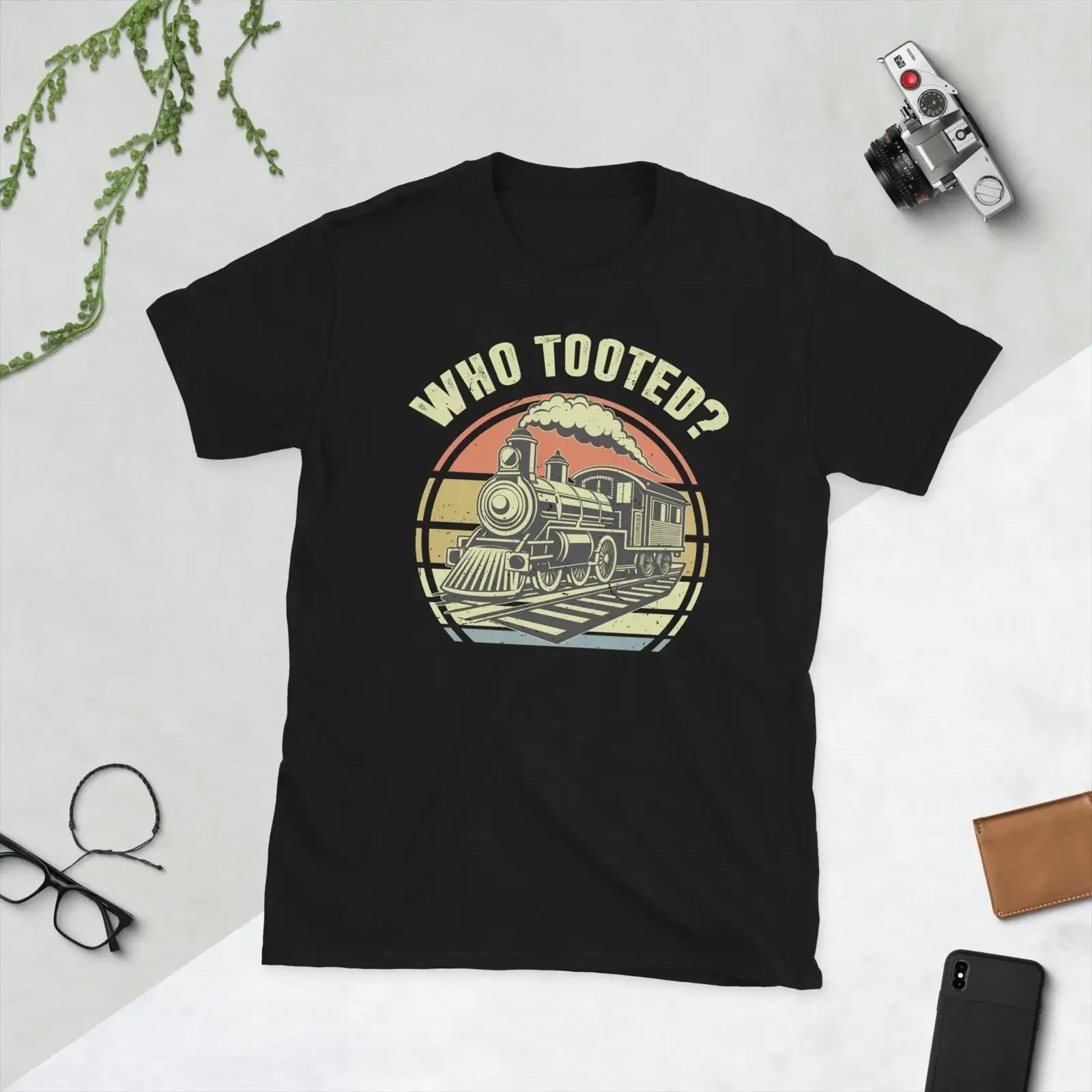 Wer hat gequifelt? Lustiges Zug-T-Shirt, Retro-Lokomotive, Eisenbahningenieur, Vintage-Liebhaber, Vintage-Waschung, lässig, atmungsaktiv, stilvoll