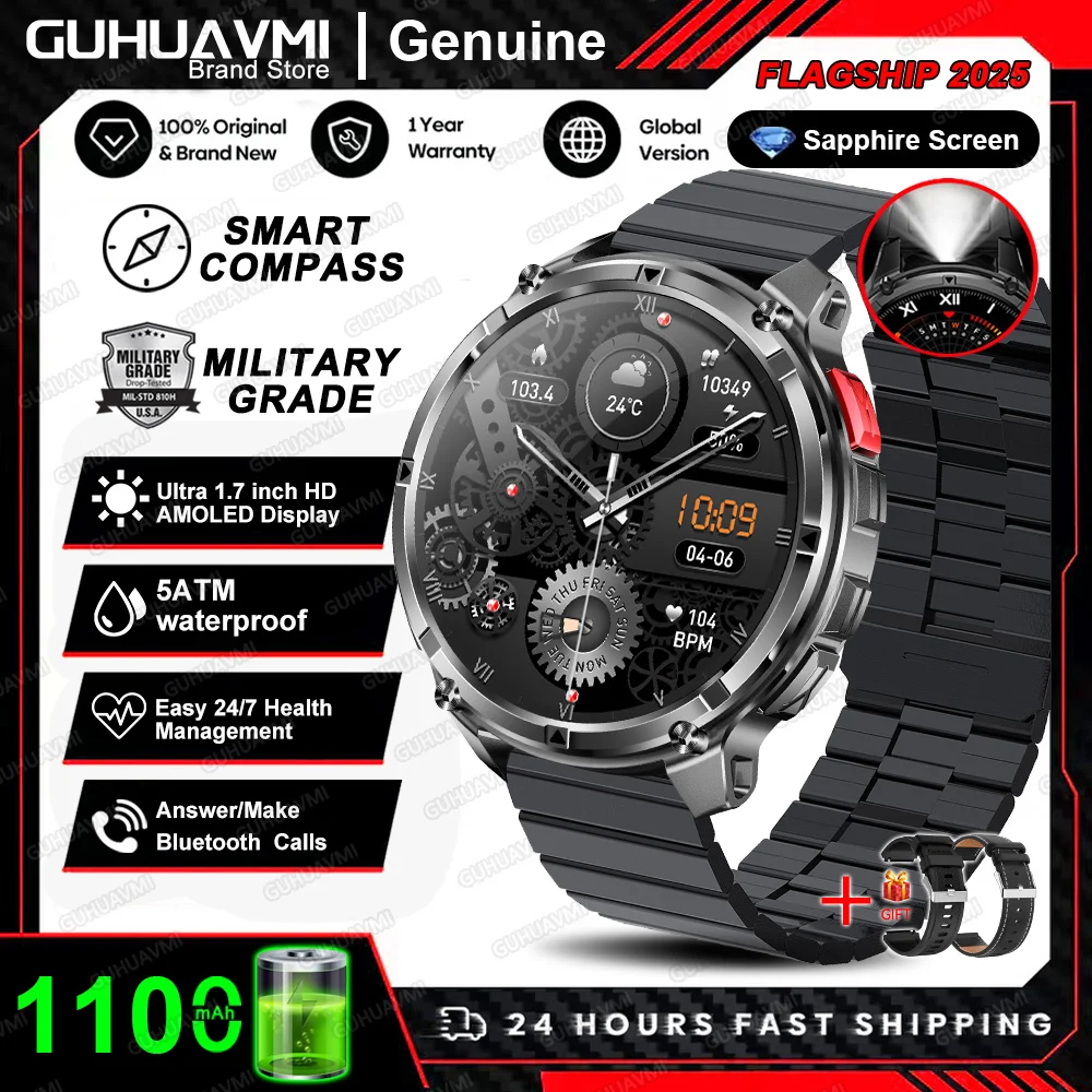 Nieuwe T-REX3 Ultra 1100mAh Batterij SmartWatch 10ATM Waterdichte GPS Kompas Zaklamp 1.7 "AMOLED HD Oproep Sport Smart horloge Mannen