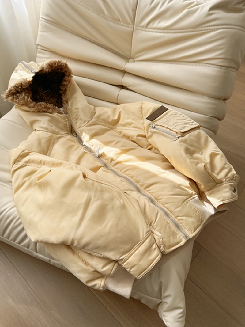 2025 invierno nuevo Faion Thiened blanco Du abajo Parka abrigo con Cuello de piel coreano Sle mujer cálido poliéster Jaet