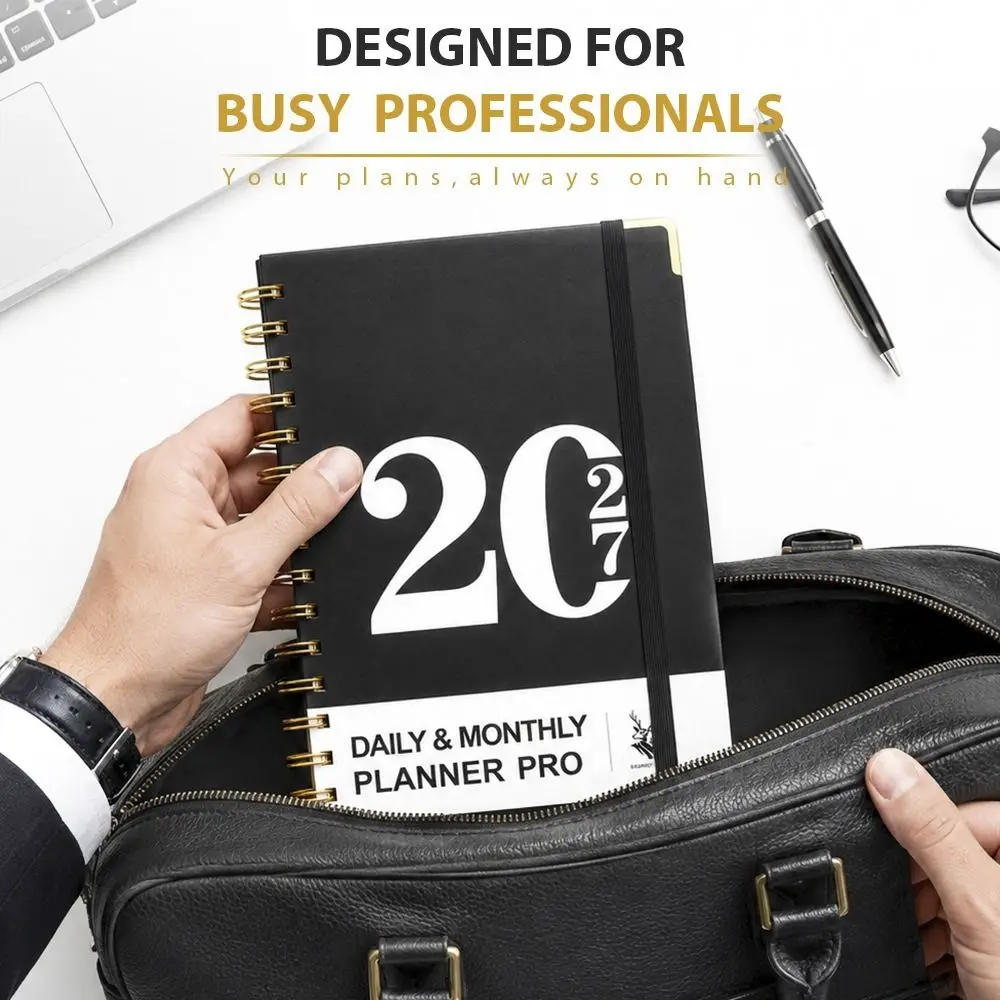 Index Tags 2027 Planner Notebook Spiral Binding Simple Design Daily Plan Schedule A5 Size Clock In Function Coil Diary Book