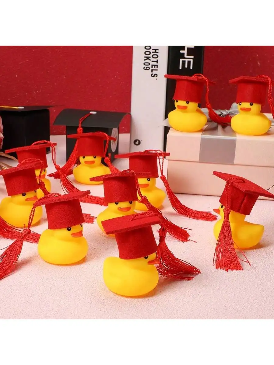 5set (5pcs small yellow duck + 5pcs Dr. hat) 2024 graduation season celebration party small yellow duck Dr. decorative gifts, DI