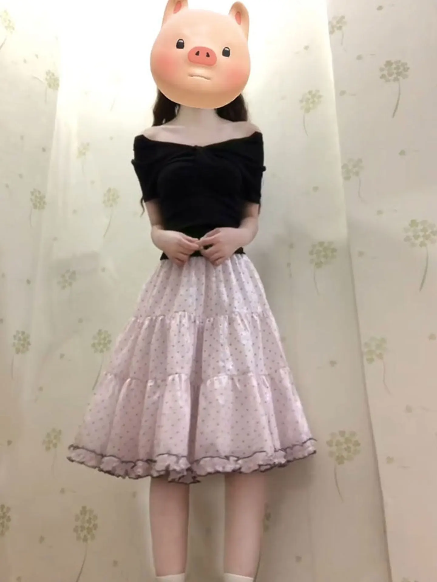 plus Size Women's Fashionable Polka Dot Ruffle Short Skirt Summer New Style Sweet Pure Desire Slimming Half-length Skirt