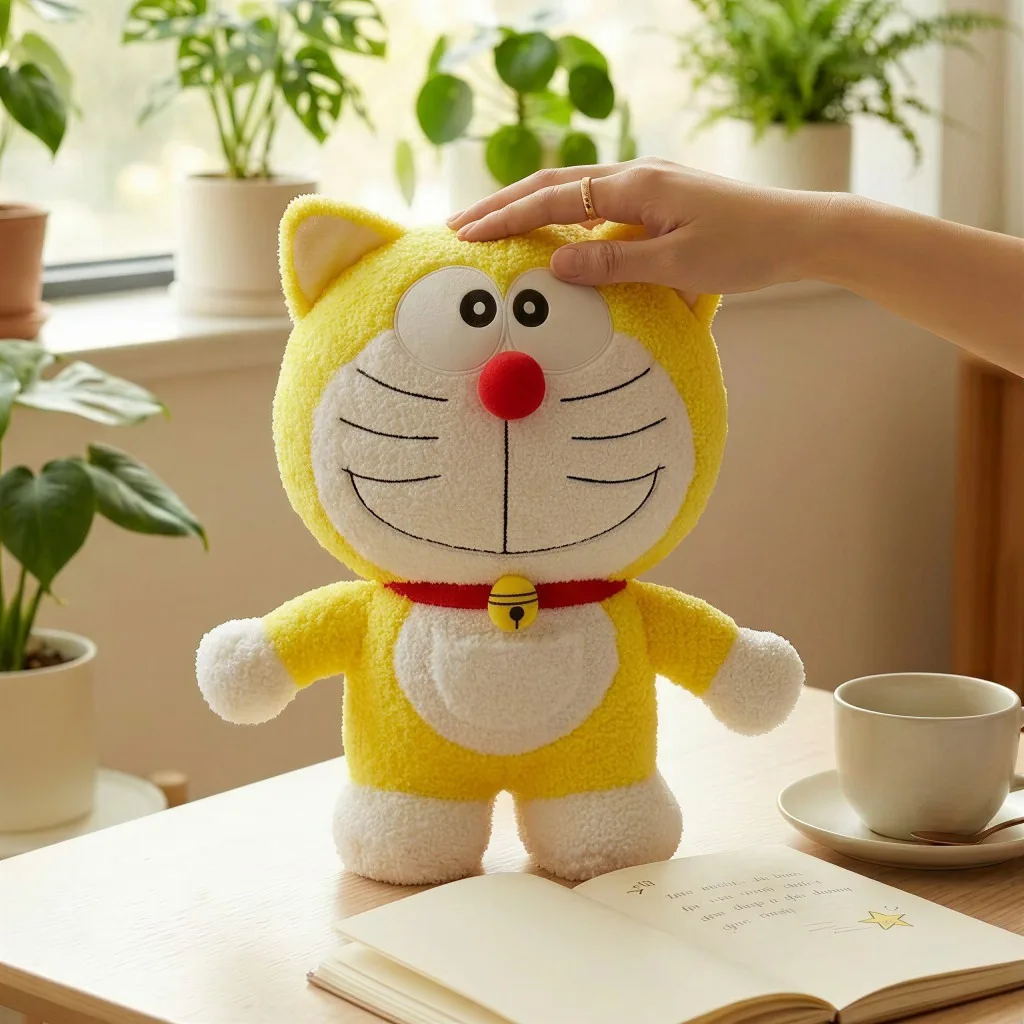 Retro Yellow Prototype Doraemon Stuffed Plush Doll Classic Cartoon Character Toy Lovely Ornament Birthday Gift for Anime Lovers