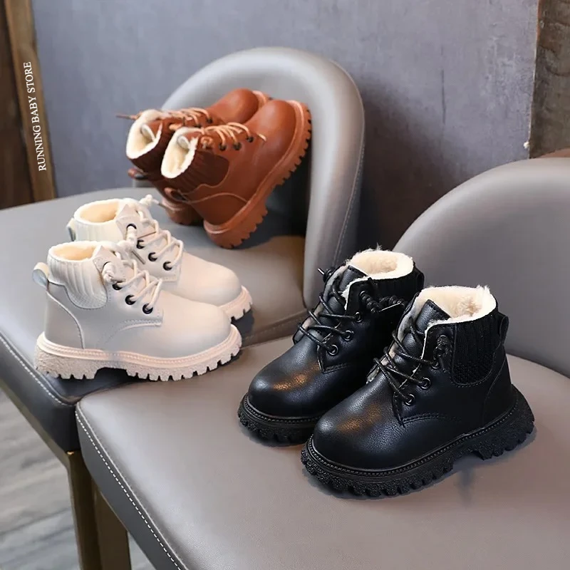 

2025 зимние детские полусапожки, очень теплая обувь для мальчиков и девочек, детские ботинки из искусственной кожи, модные ботинки для малышей, детская зимняя обувь