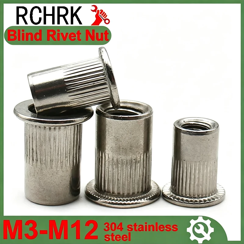 2-20pcs M3 M4 M5 M6 M8 M10 M12 Blind Rivet Nut  Rivnut 304 stainless steel Threaded Inserts for Housings Panels
