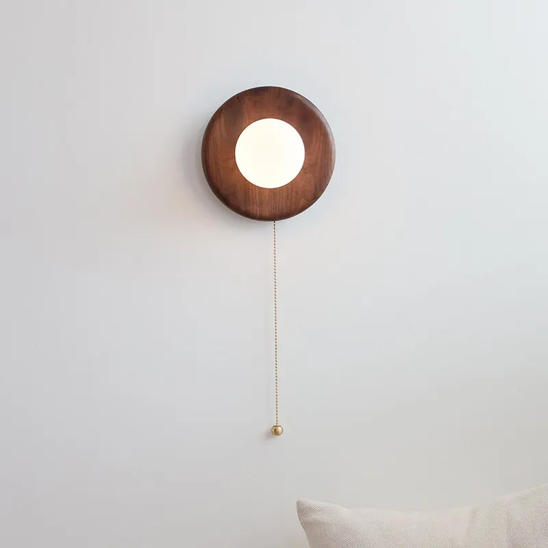 Wabi-sabi Walnut Solid Wood Wall Lamps Simple Home Bedroom Decorative Wall Lights for Mirror Front Aisle with Zipper LED Sconces