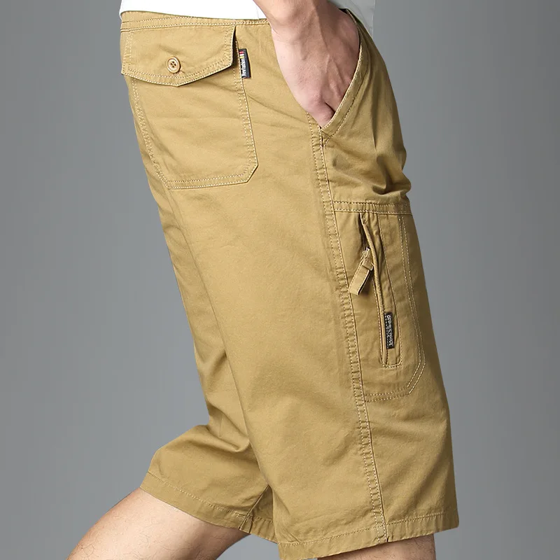 Summer Loose Casual Straight Pure Cotton Shorts Male Solid Color Fashion Pocket Knee Length All-match Pants Men Short Trousers