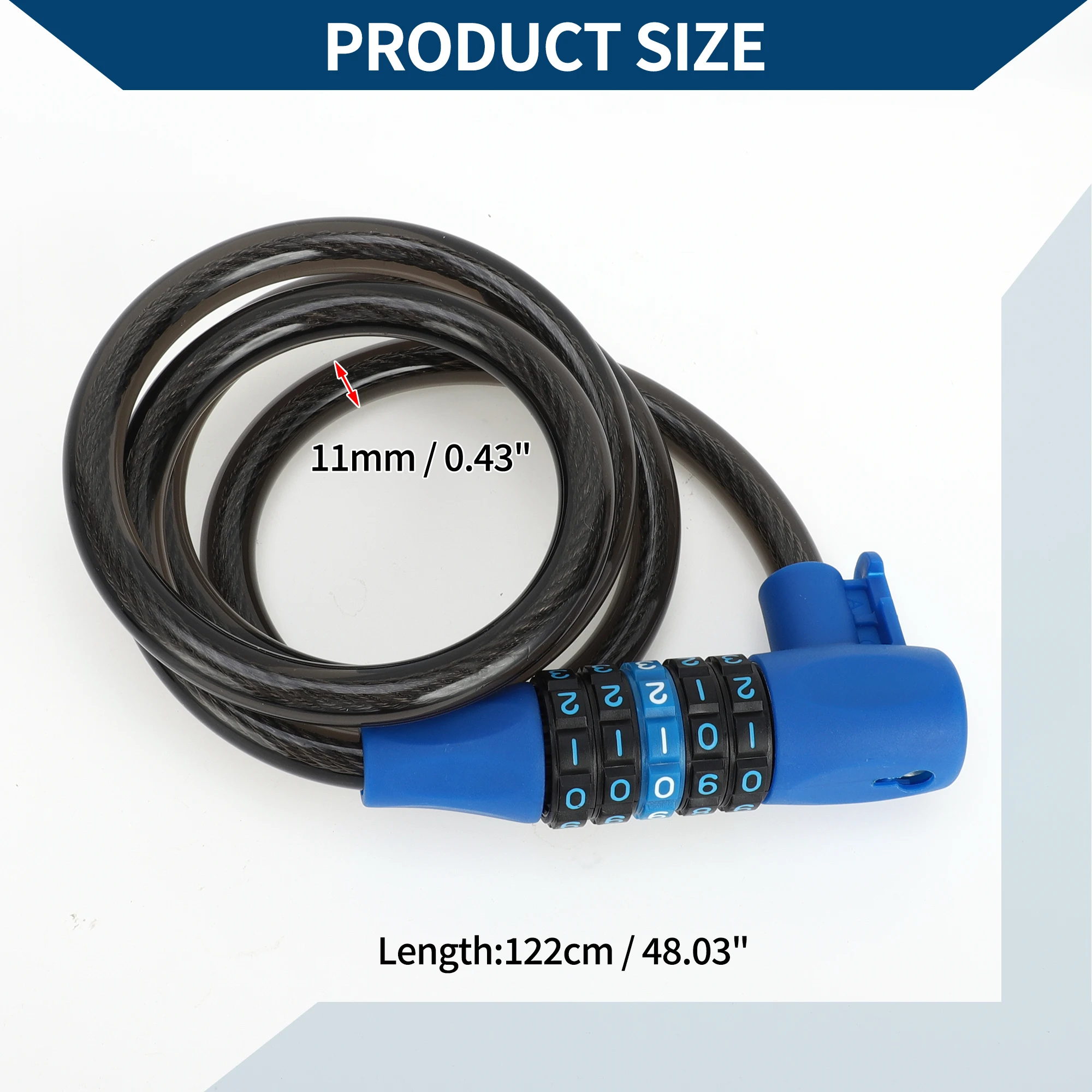 

X Autohaux Велосипедный замок Кабельный замок Спиральный замок для горного велосипеда / Сверхмощный сбрасываемый 5-значный велосипедный замок 122 см Синий Черный