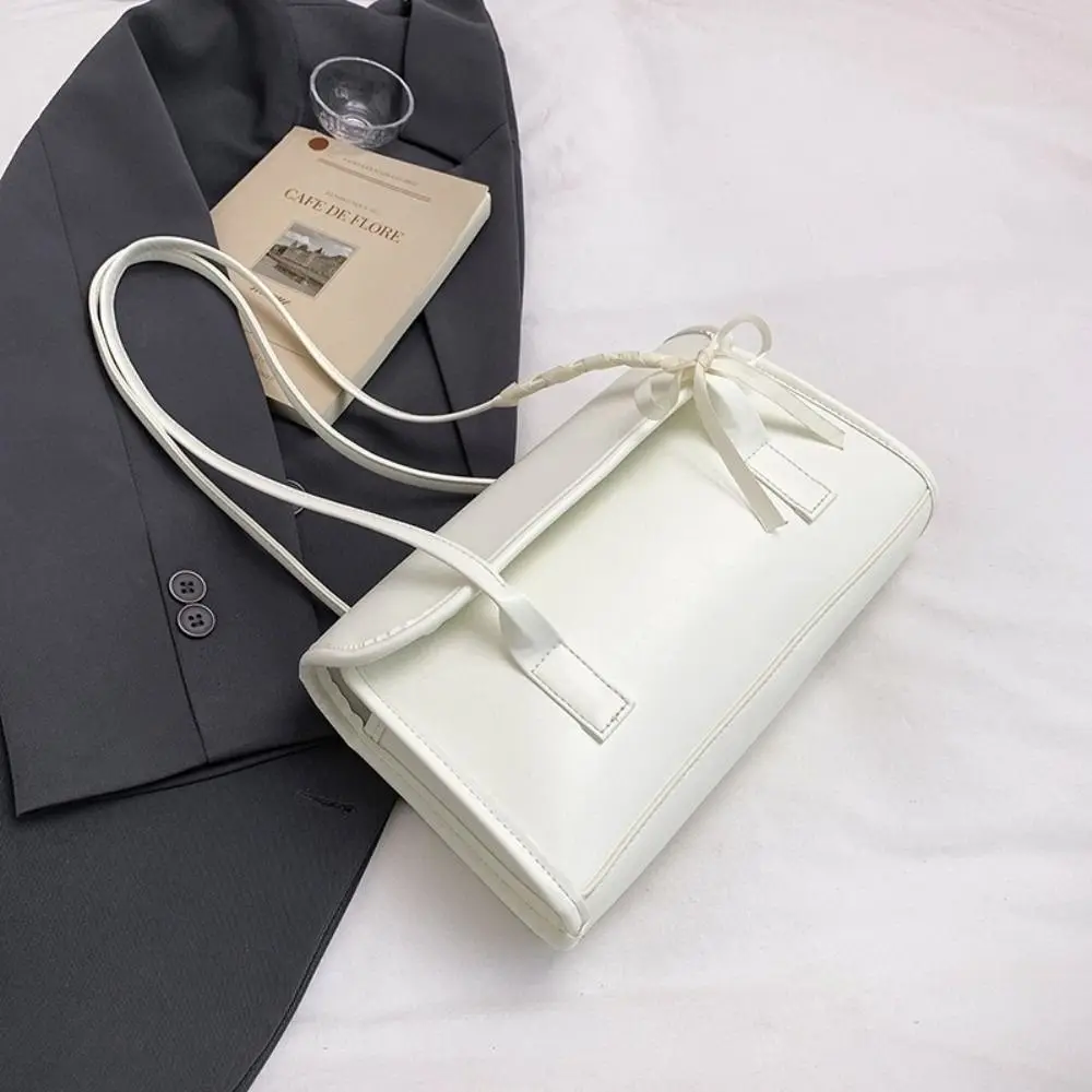 العصرية الحلو Y2k القوس أشرطة حقيبة كتف سعة كبيرة بولي Leather جلد الفتيات حقيبة يد بلون المحمولة تحت الإبط عادية