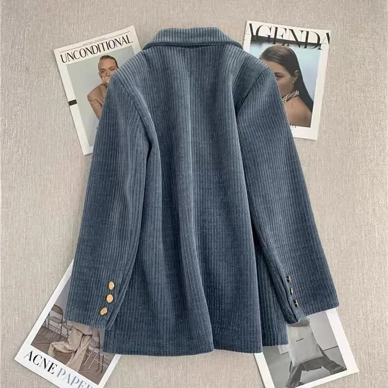 Retro Frauen Lange Ärmel Lose Blazer Mantel Herbst Weibliche Cord Top Jacke Winter Ladise Mode Patchwork Casual Anzug Outwear