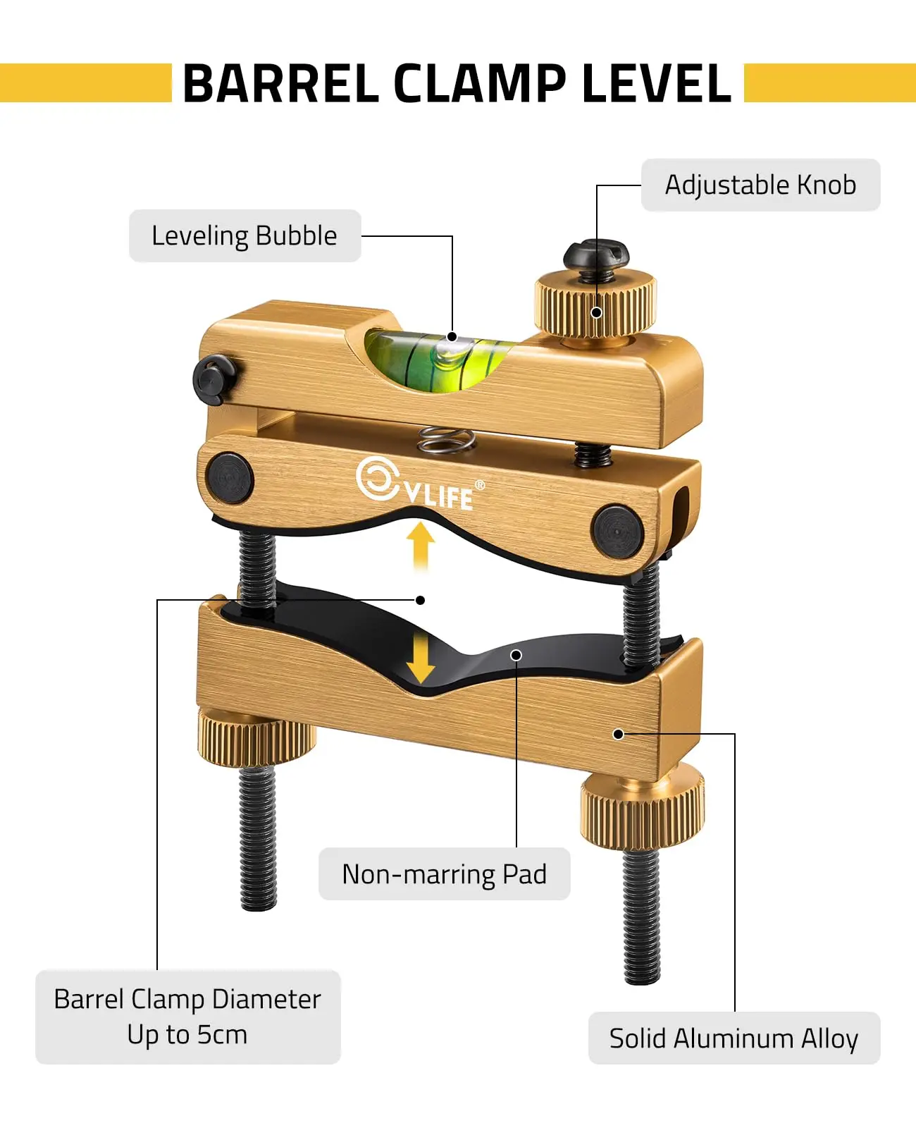 CVLIFE Professional Scope Clamp Level with Heavy-Duty Construction with 2 Magnetic Universal Level Bubbles Gold Hunting