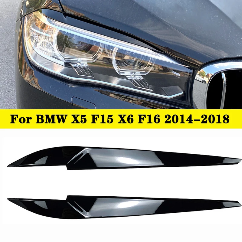 

Обложка для передней фары BMW X5 F15 X6 F16 2014-2018, глянцевая черная наклейка из углеродного волокна для бровей