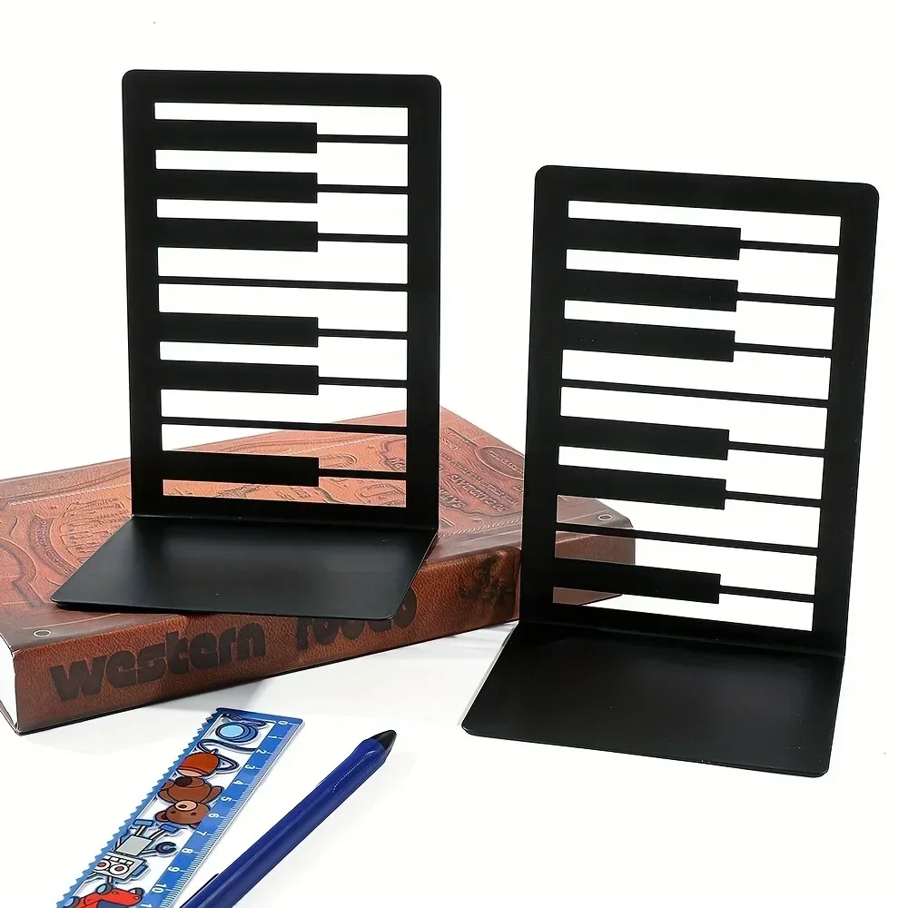 CIFBUY 1pc Piano Key Metal Bookends, Laser Cut Musical Silhouette Sculpture, Rustproof Waterproof Powder-Coated