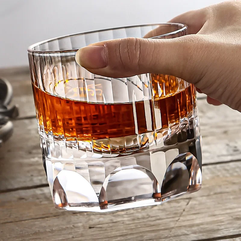 Luxurious Thumb Whisky Glass Neat Japanese Style Hand Carved Crystal Wine Glasses Bright Brandy Tasting Tumbler Dropshipping