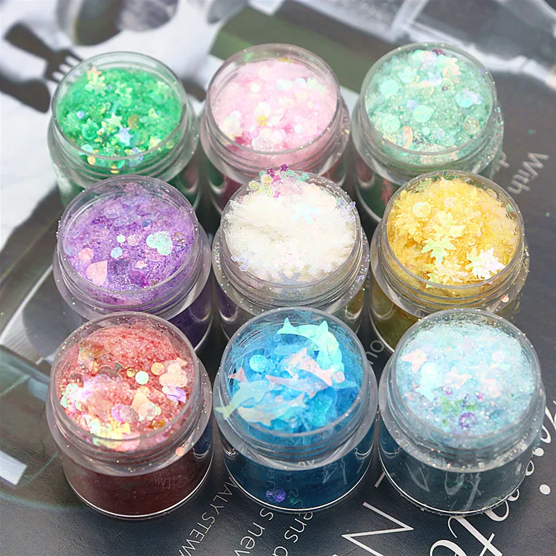 10ML/can Holographic Powder Nail Glitter Nail Art Sequins Mixed Glitter Sequin Crystal Mud Material Nail Art Decoration Crafts