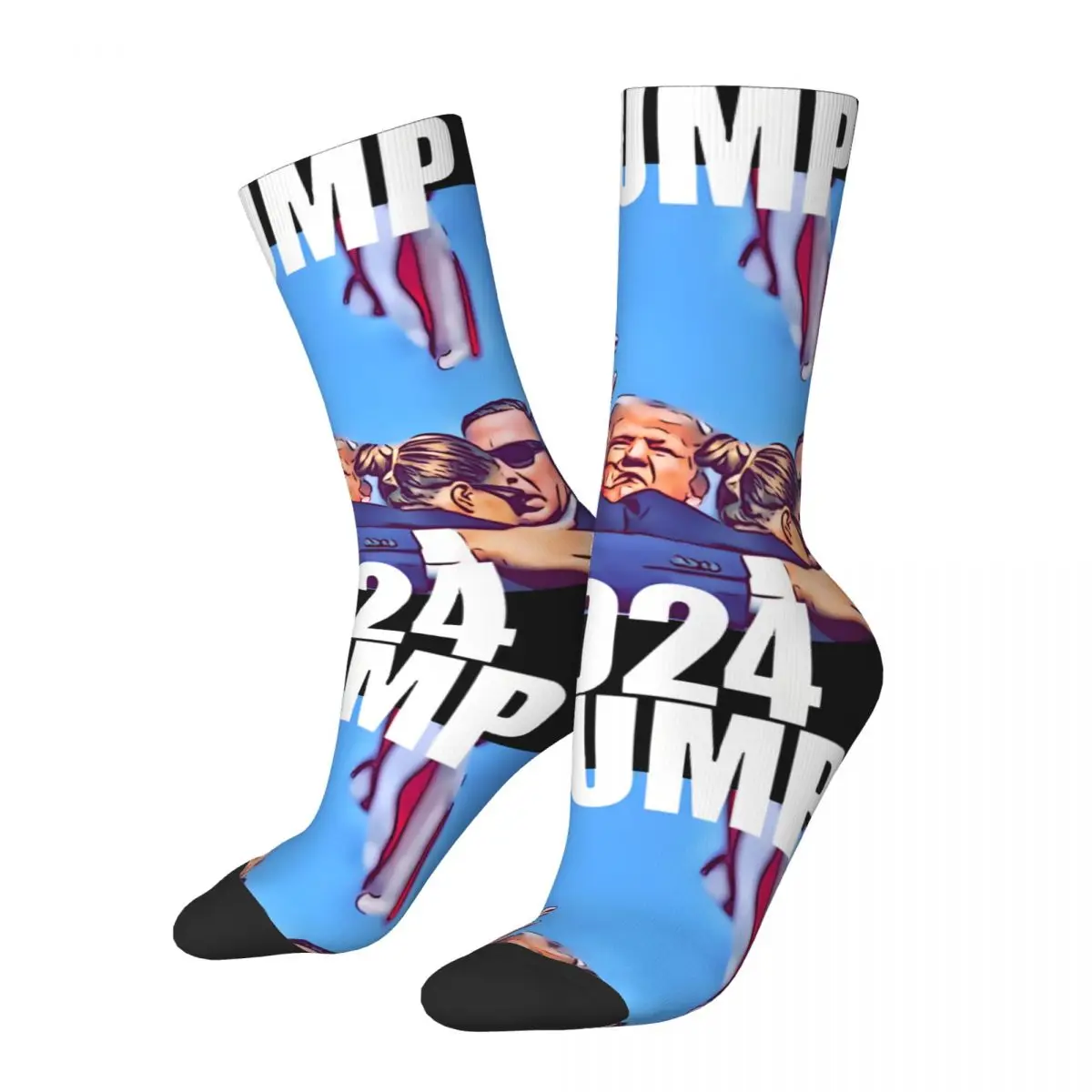 Funny Happy 2024 Men's Socks Vintage Harajuku T-Trumps Hip Hop Novelty Pattern Crew Crazy Sock Gift Printed