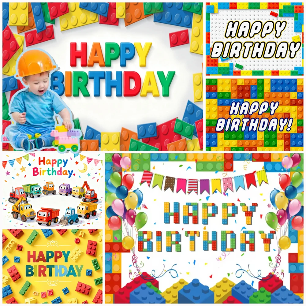 

Building Block Theme Birthday Party Decoration Background Cloth Boy And Girl Backdrop Baby Shower Kid Photography Props Gift