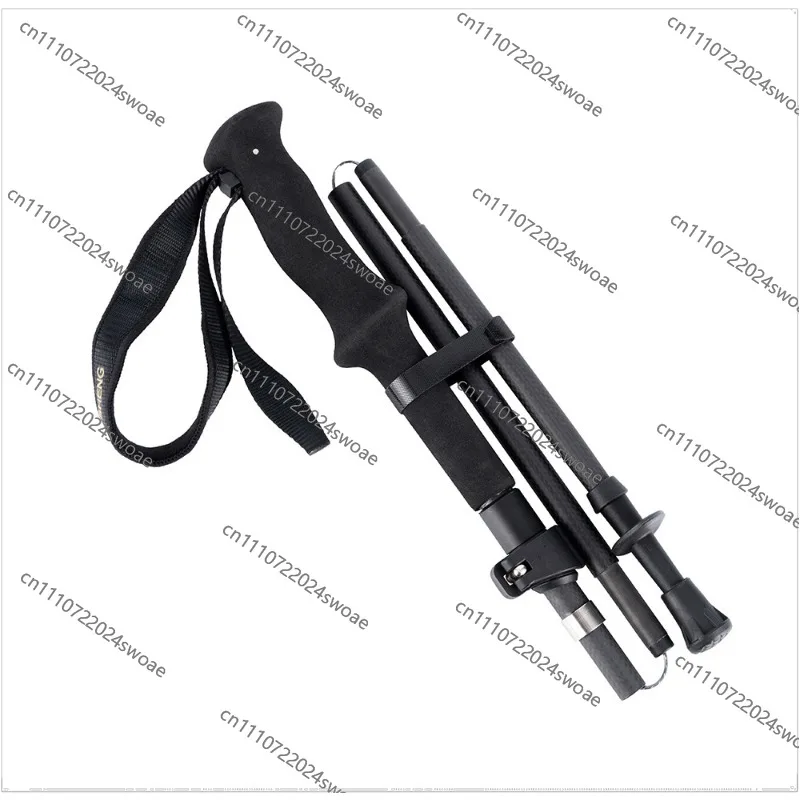 Telescopic and folding 5-section 3K plain weave full carbon fiber mountaineering pole foldable, non-slip