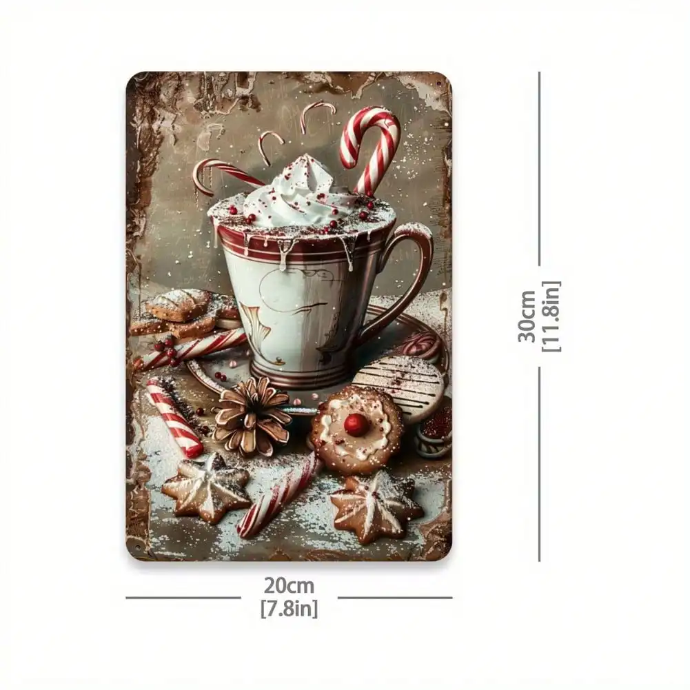 خمر معدن القصدير تسجيل 8x12 بوصة ريفي الشوكولاته الساخنة جدار الفن لعيد الميلاد ديكور المنزل