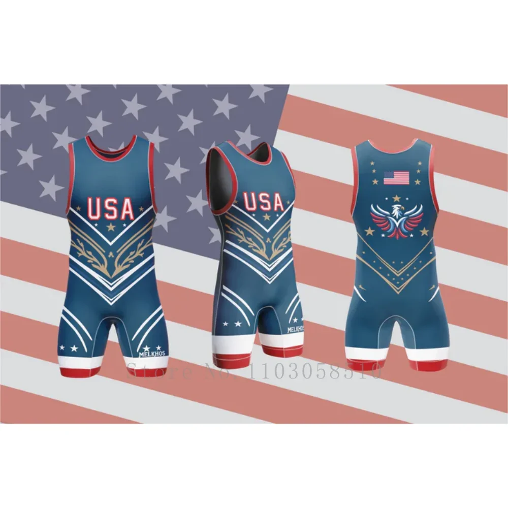 USA Singlet MELKHOSU Team Singlet professional-grade competition suit Wrestlers tournaments Bodybuilding weightlifting suit
