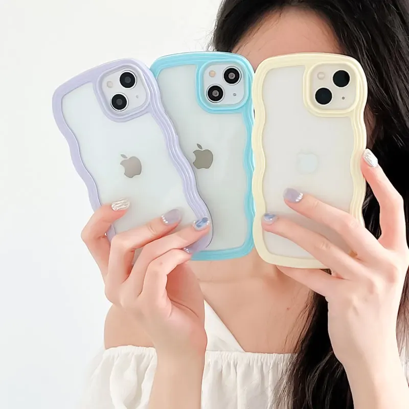 Soft Wavy Lines Bumper Case For iPhone 16 15 13 11 12 14 Pro Max Plus XR X XS Max Candy Bumper Transparent Silicone Cover Funda