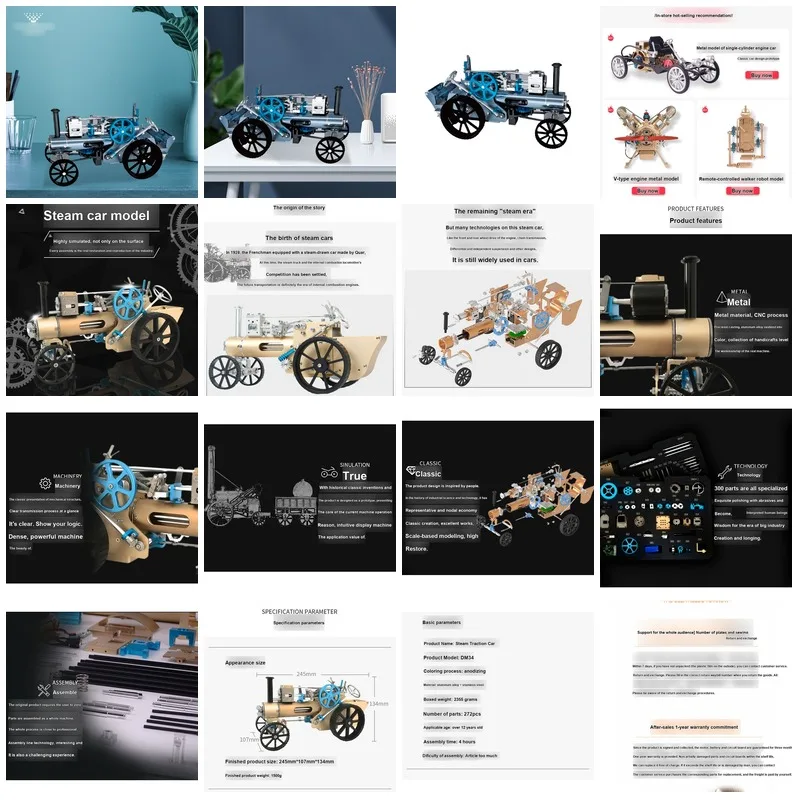DIY 3D Mechanical Steam Traction Car Metal Building Kit Assembly Model Educational Gift DM234