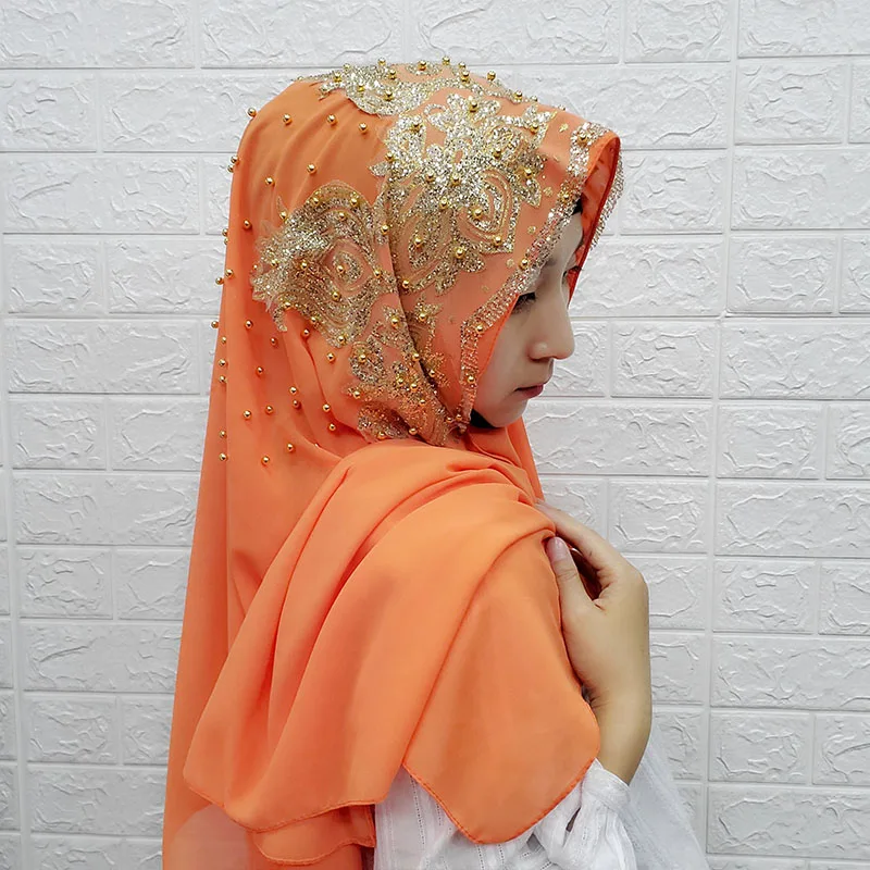 حجاب شيفون للنساء وشاح طويل شال موضة مسلم لامع الذهب بريق الحجاب رئيس التفاف الأوشحة عباية الحجاب Turbantes