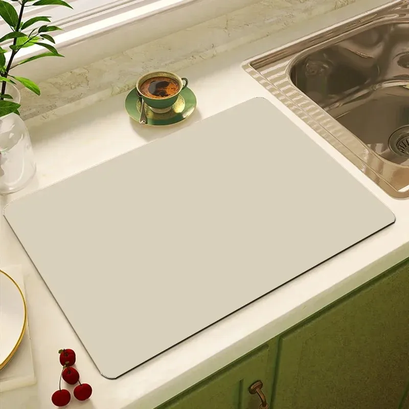 VIKAMA Solid-Color Printed Kitchen Absorbent Mat, Anti-Slip Drying Mat, Quick-Drying Bathroom Drain Mat, Tableware Mat
