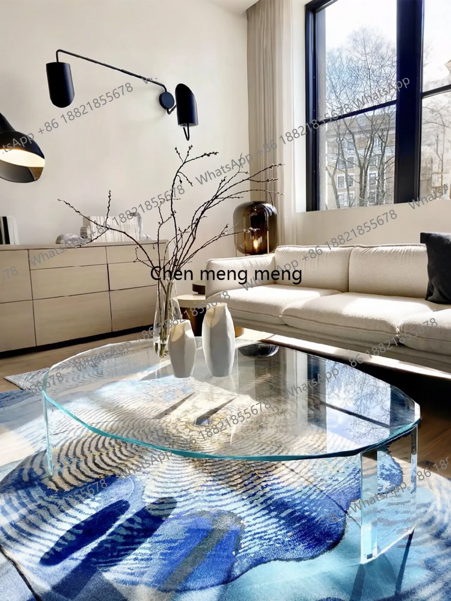 

Discount Italian minimalist glass coffee table household living room modern coffee table simple high-end tea table