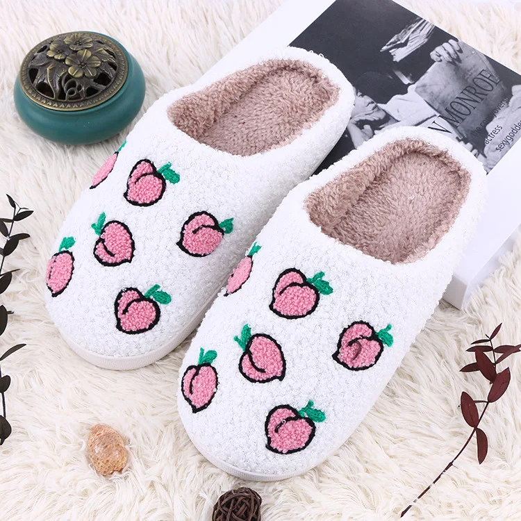 

Cute Pink Cartoon Peach Fashion Home Cotton Slippers Warm and Non-slip Plush Women's Cotton Shoes Autumn and Winter