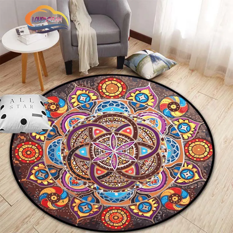 

Vintage Mandala Art Round Carpet Geometric Floral Area Rug Religious series Islam Circular floor mat home decoration