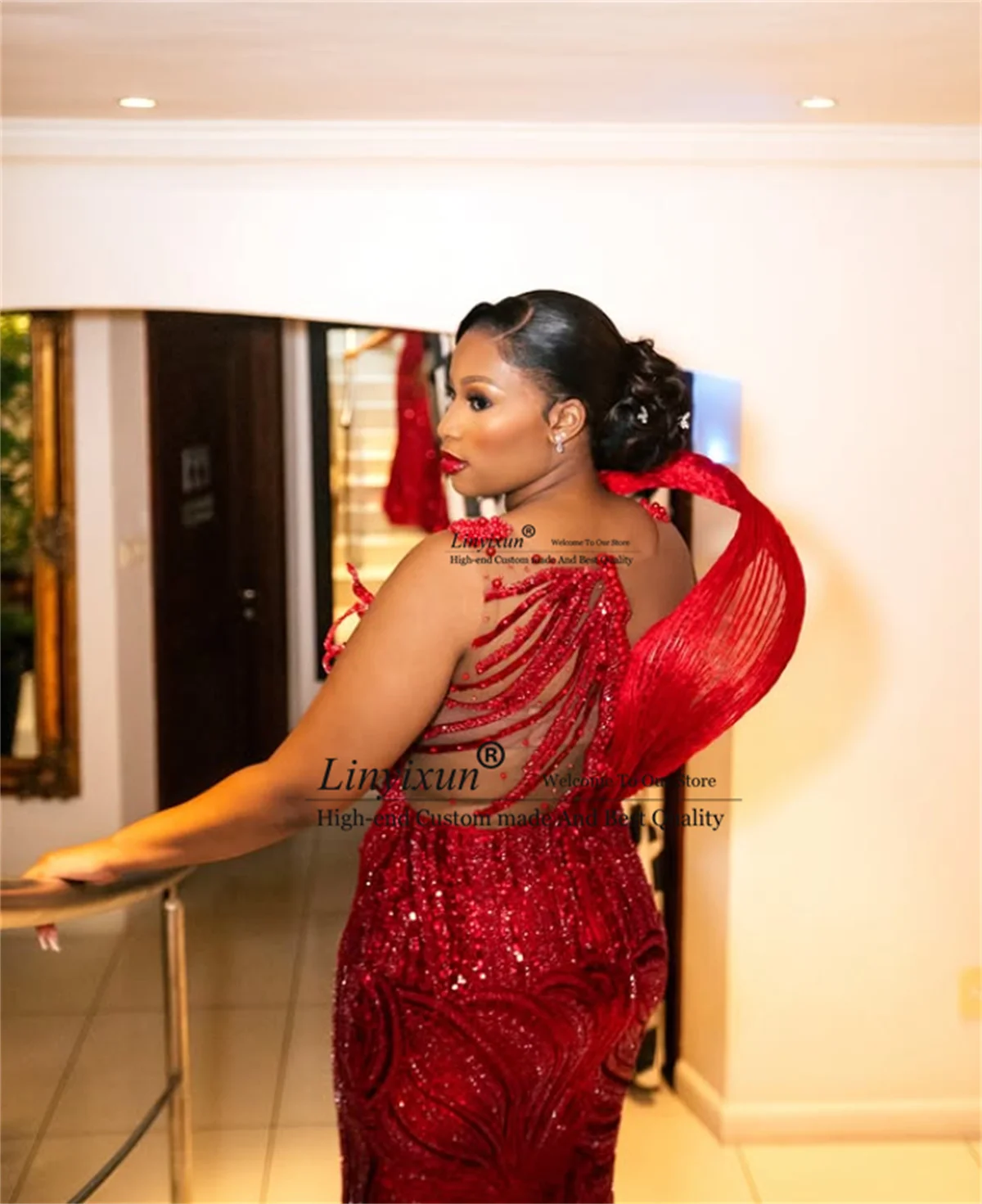 فستان Aso Ebi حورية البحر للحفلات الراقصة مطرز بالكريستال فستان سهرة رسمي ترتر بدون أكتاف مخصص طويل للمناسبات الخاصة