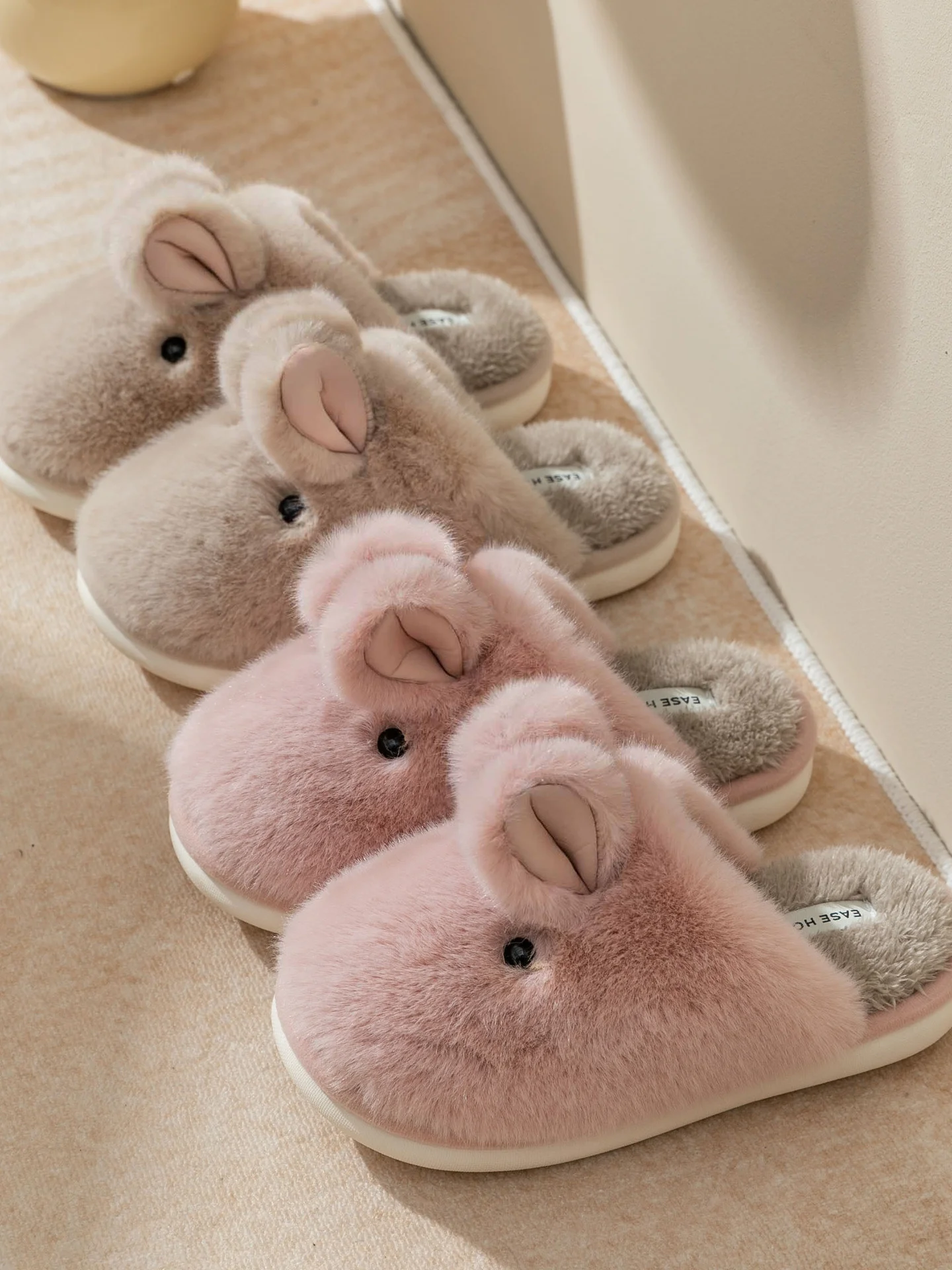 Jade Rabbit Cotton Slippers Female Winter Cute Cartoon Baotou Home Couple Parent-child Male Household Cotton Slippers