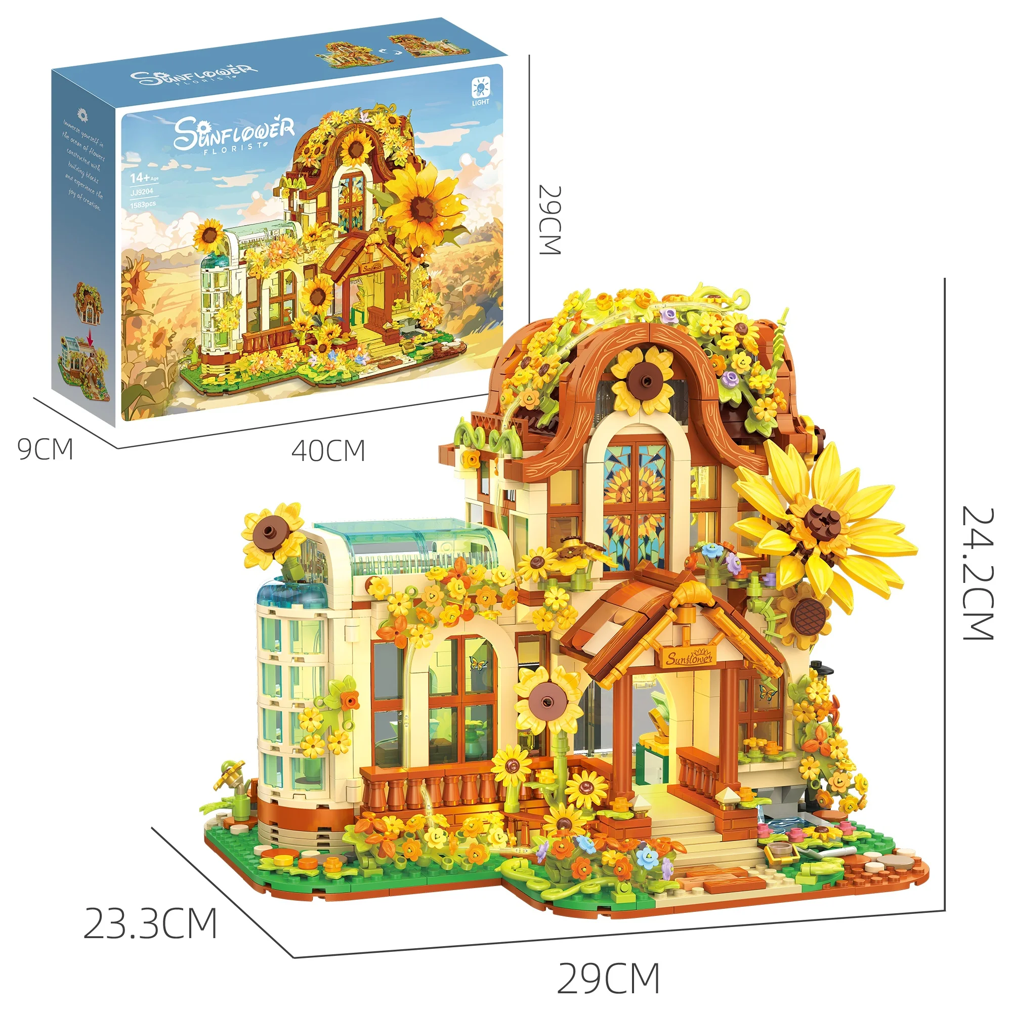

Набор строительных блоков MOC «Цветочный магазин: Подсолнухи» из 1583 деталей с подсветкой, развивающая сборная игрушка для детей, подарок на день рождения