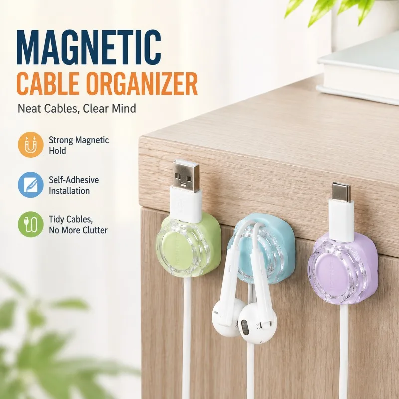Magnetic Data‑Cable Storage Keeper Self‑adhesive Cord Fastener Mouse‑line Winding Gadget Desktop Office Wire‑routing Accessory