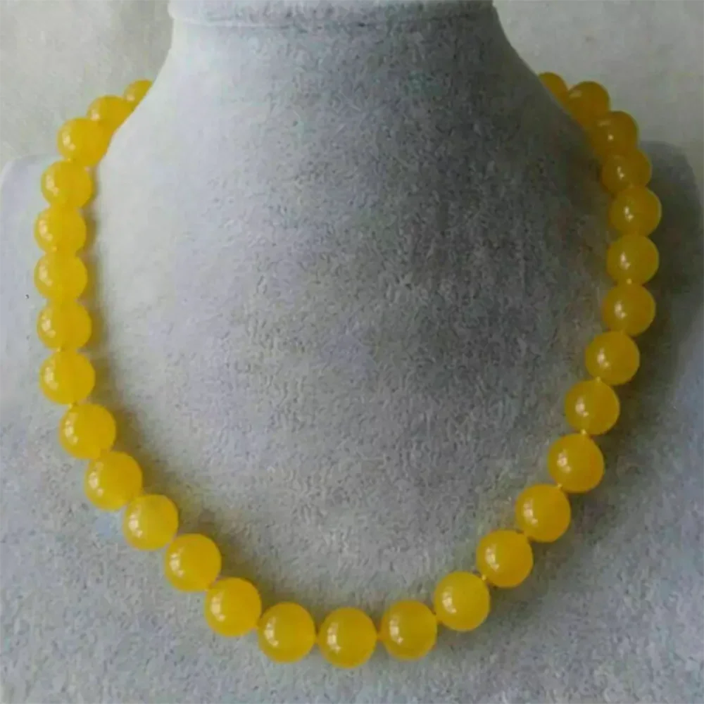 

Natural 10mm Yellow Jade Round Gemstone Beads Necklace 18''