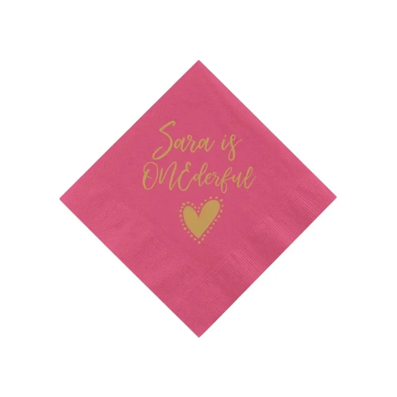 Miss ONE-derful Birthday Personalized First Birthday Napkins Heart Birthday Napkins Happy Birthday Custom Foil Stamped Napkins