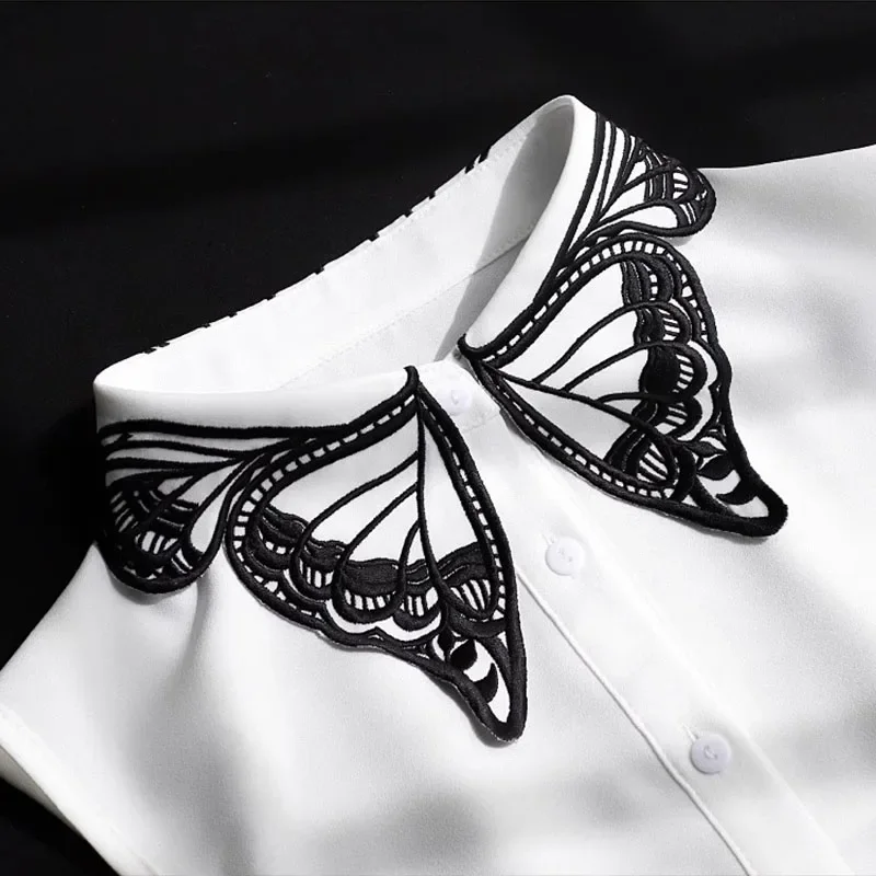 New Butterfly Embroidery Fake Collar Woman Detachable Collar Women Vintage Ladies False Blouse Collar Lapel Chiffon Half Shirt