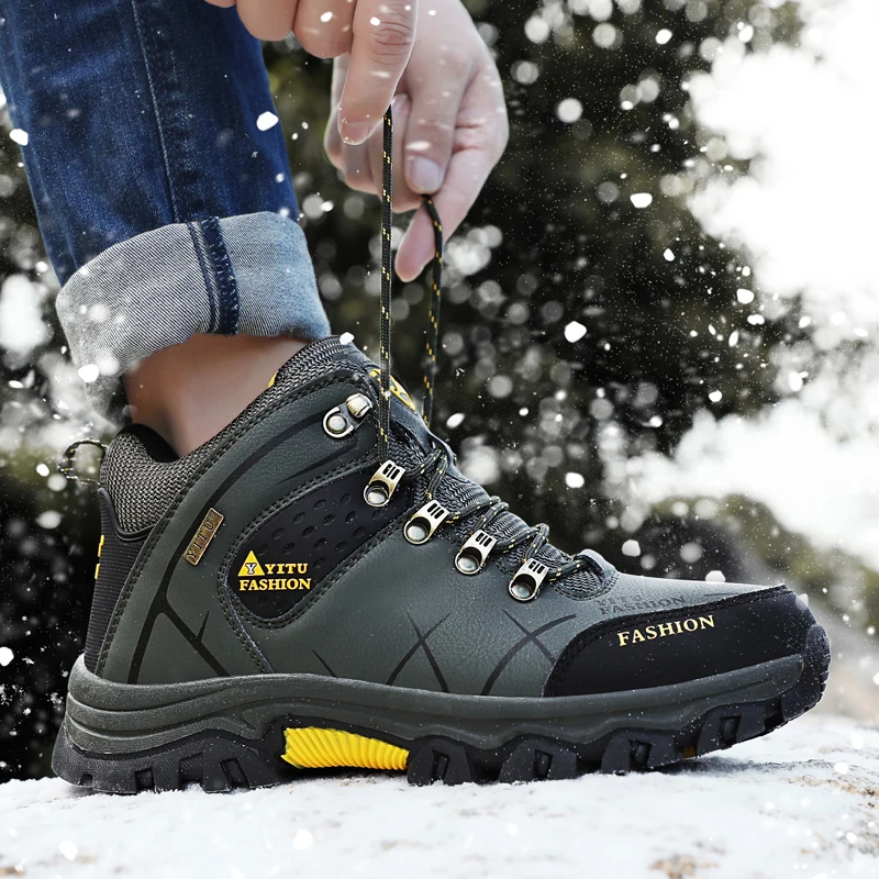 Botas de nieve impermeables para hombre, zapatos para exteriores, botines de senderismo, calzado deportivo para caminar, trabajo y viajes, moda de invierno